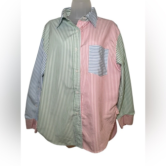Fore Colorblock Striped Button Down Shirt Multicolor Long Sleeve Size Medium - Picture 2 of 7